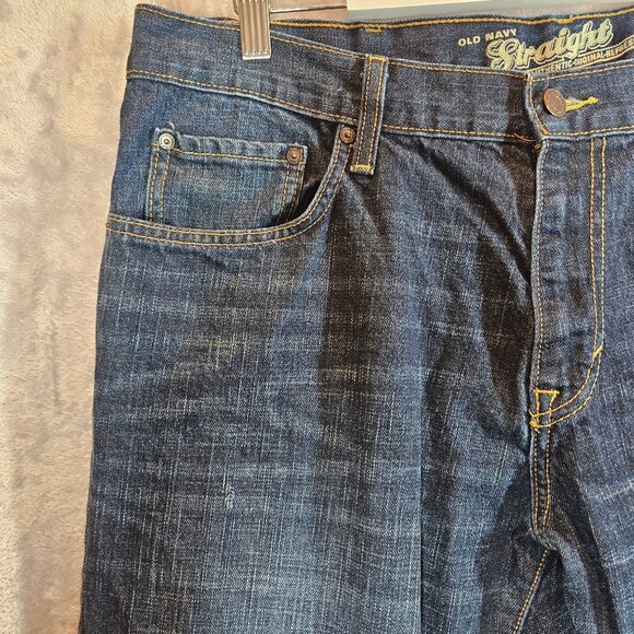 Old Navy Mens Straight Fit Jeans Size 38x30 Dark Wash Denim Comfortable Classic - Picture 9 of 11
